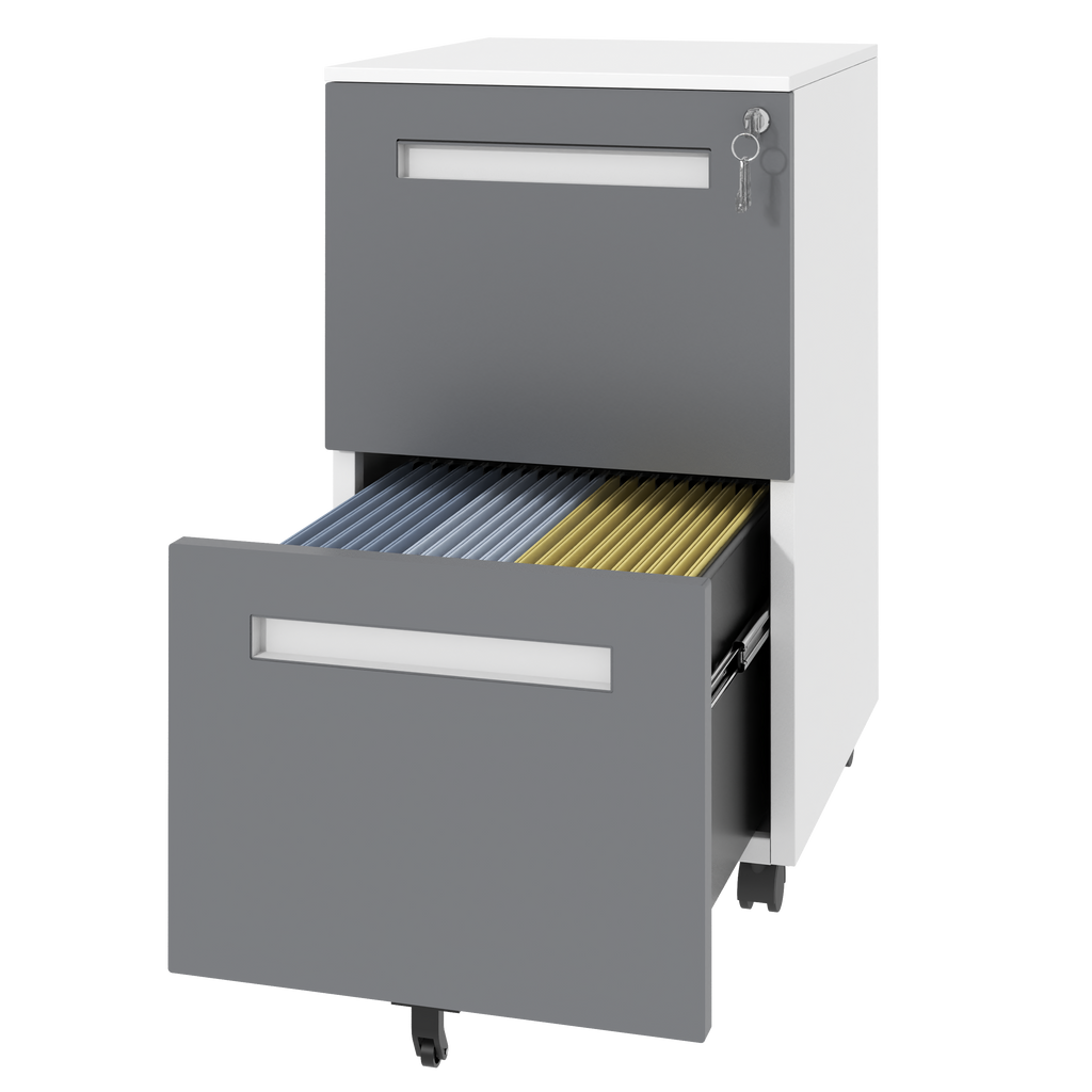 2-Drawer Mobile File Cabinet with Lock, All-Steel Metal Storage Cabinet on 360° Wheels, White Finish, Holds A4/Letter/Legal F
