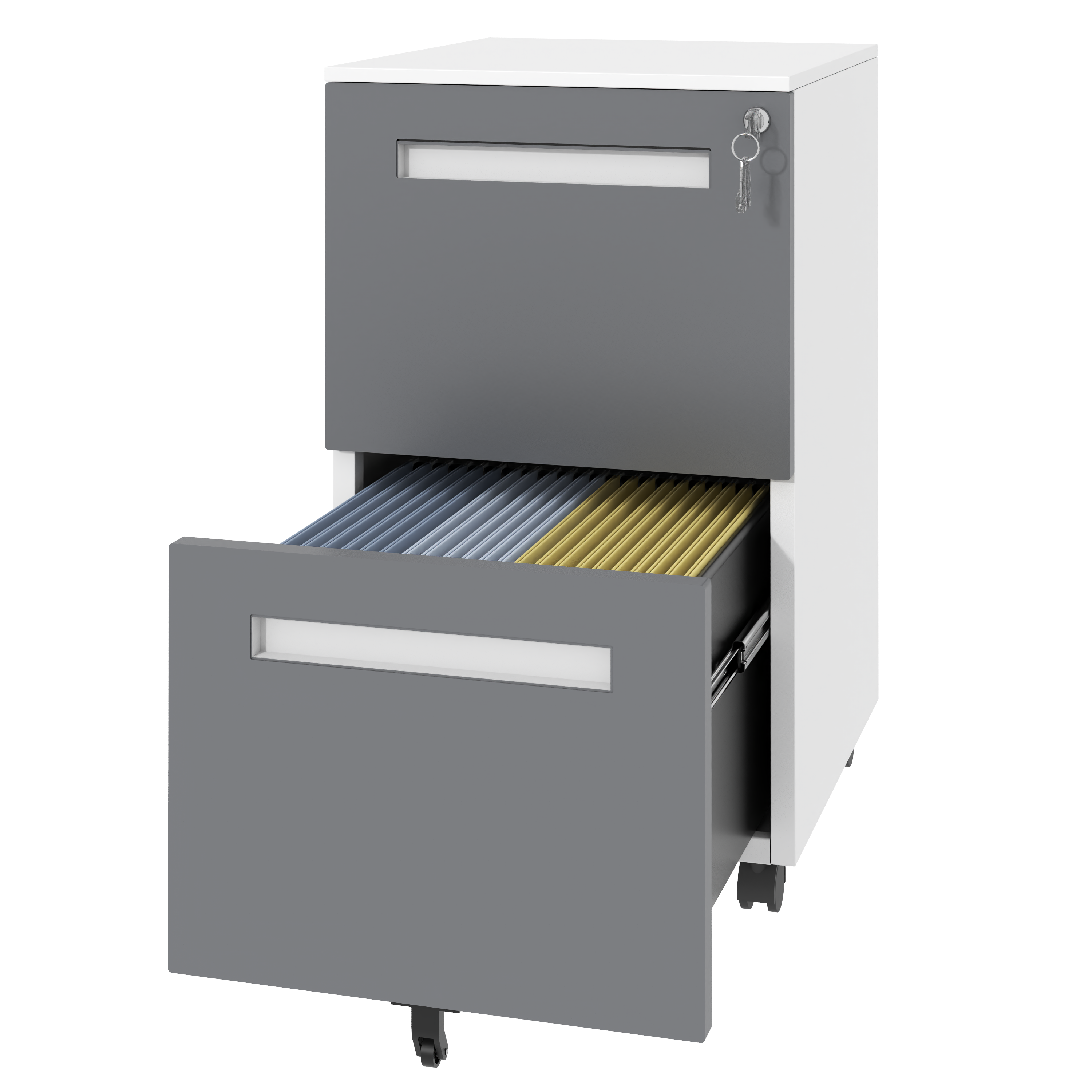 2-Drawer Mobile File Cabinet with Lock, All-Steel Metal Storage Cabinet on 360° Wheels, White Finish, Holds A4/Letter/Legal F