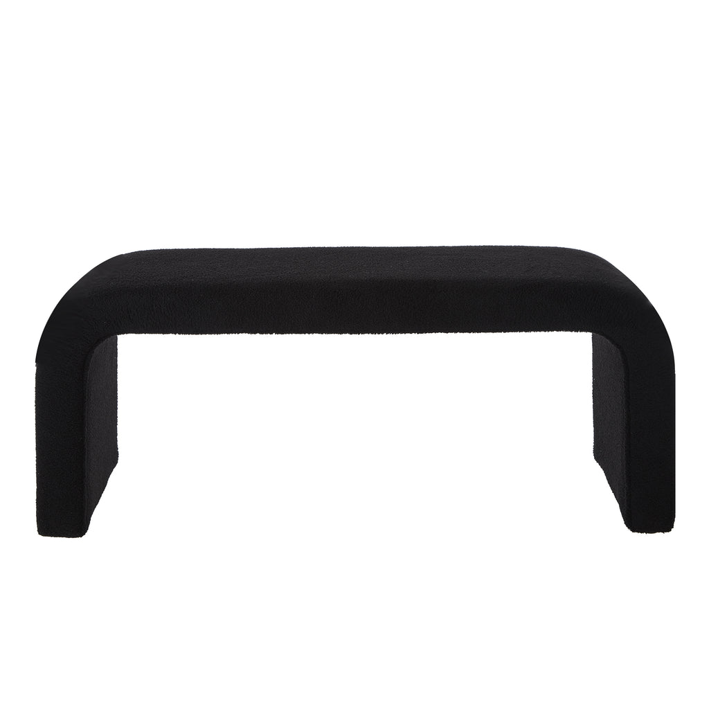 Set of 3 U-Shaped Modern Bench Teddy  Ottoman Bench for Entryway, Bedroom End of Bed, Set of 3 Small Sofa Footrest Extra Seating for Living Room, 44+18 Inch Bench Bench & Ottoman- Black - Grand Goldman Shop