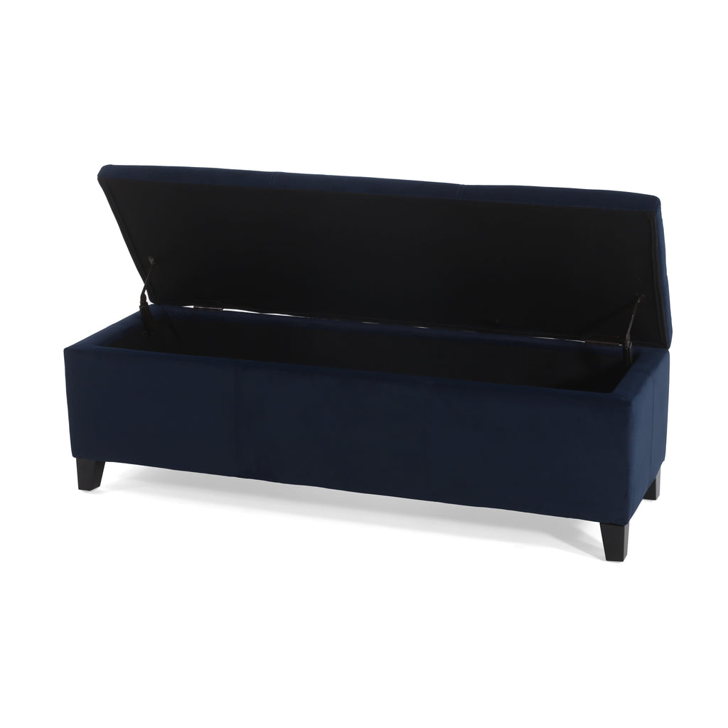 Indoor Dark Blue Storage Ottoman Bench - 51.25''L Upholstered Entryway Bench with Hidden Storage, 300lbs Weight Capacity for Living Room, Bedroom & Hallway - Grand Goldman Shop