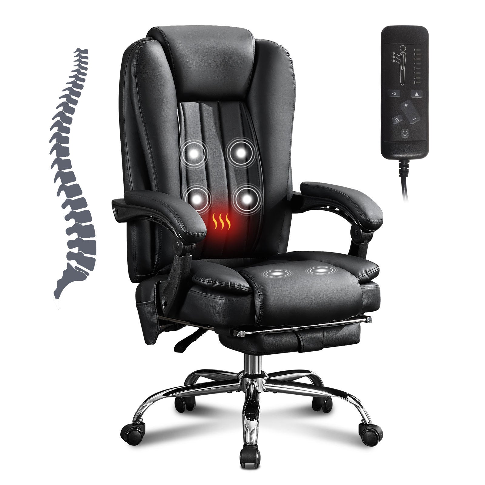 Massage Office Chair with Heat and 6 Vibration Points,Executive Office Chair with Foot Rest and Padded Armrests,Reclining Bac