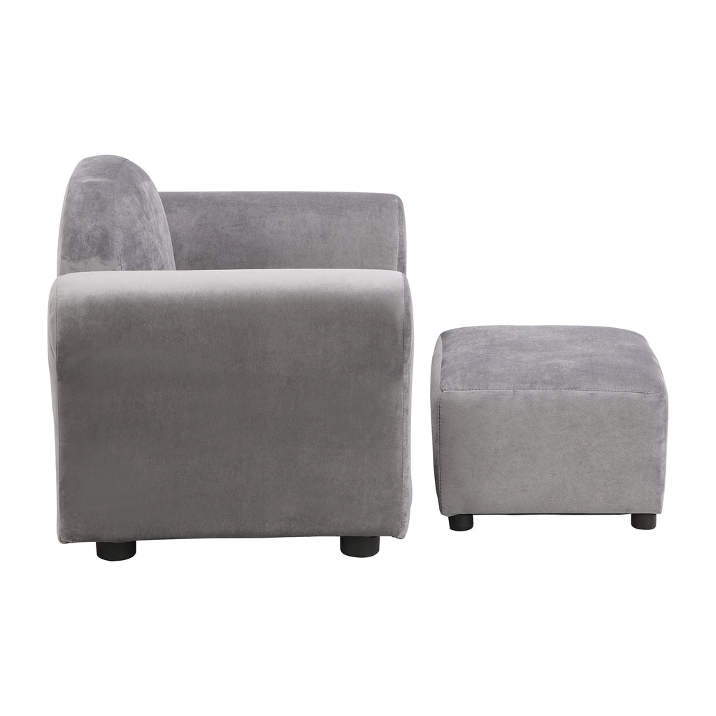 Kids Upholstered Couch with Ottoman for Toddlers, Dark Gray Velvet | Premium Home Decor - Grand Goldman