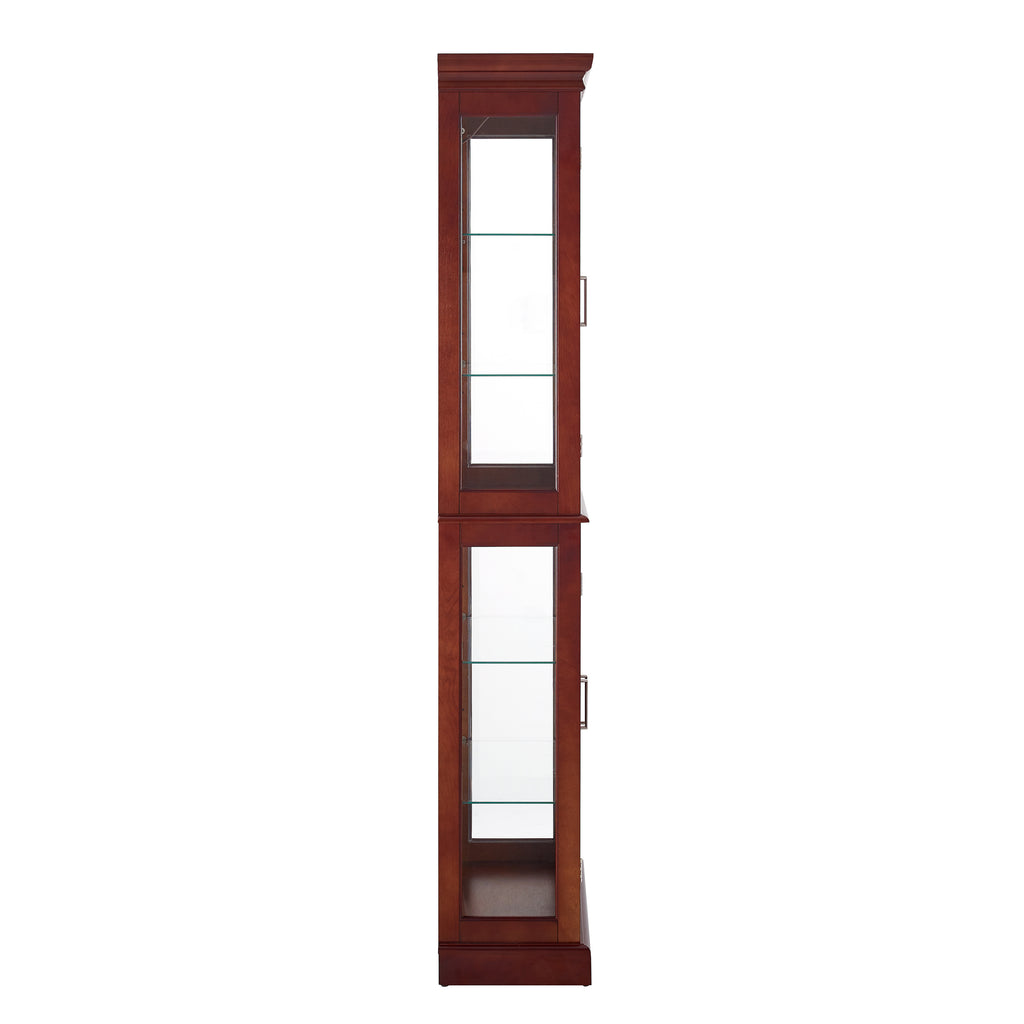 Lighted Curio Cabinet with Adjustable Shelves, Mirrored Back, and Tempered Glass Doors, 6-Tier Cherry Finish - Grand Goldman Shop