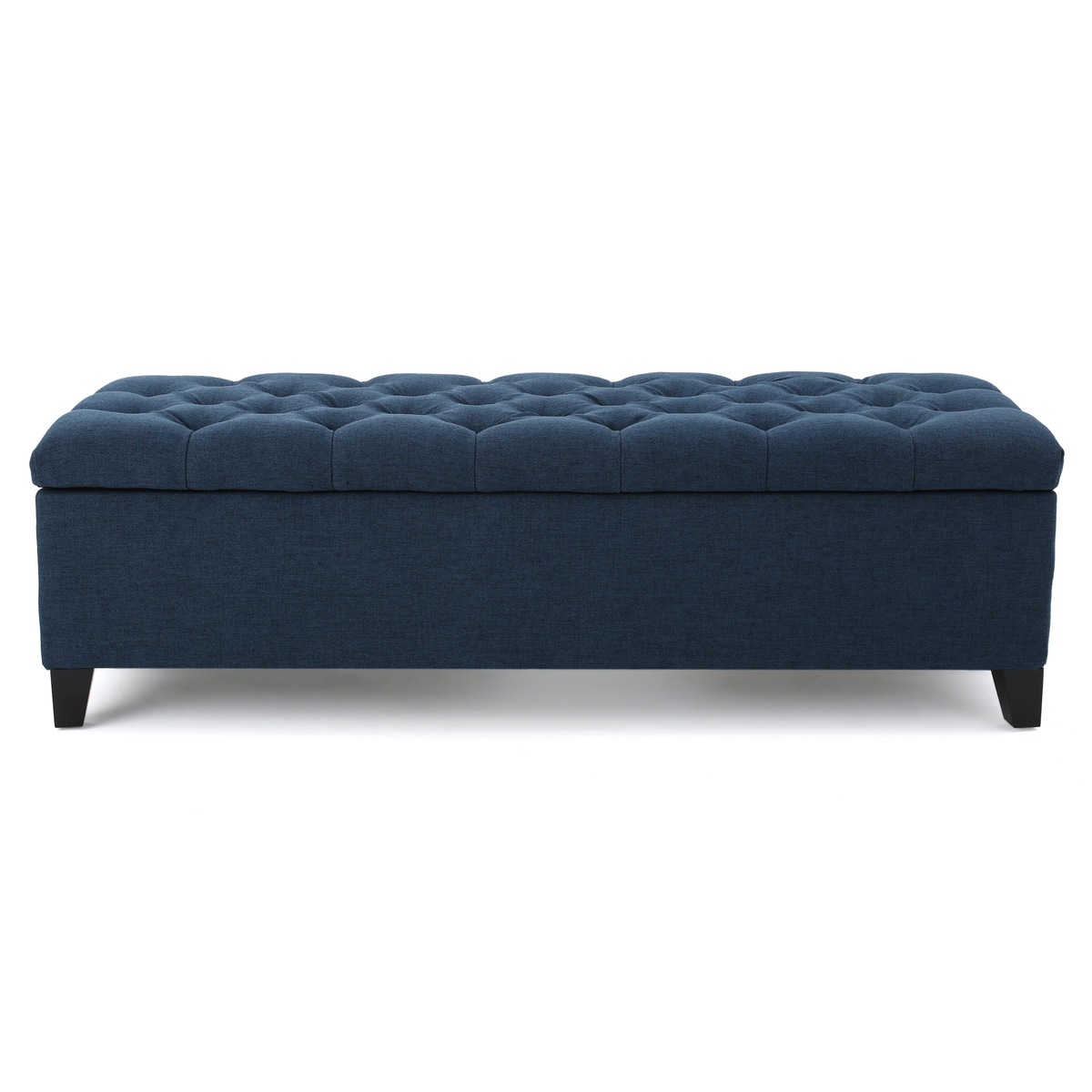 GLOUSTER Contemporary Storage Ottoman V2 with Button Tufted Design in Navy Blue Fabric, 51 Inch - Grand Goldman Shop