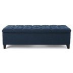 GLOUSTER Contemporary Storage Ottoman V2 with Button Tufted Design in Navy Blue Fabric, 51 Inch - Grand Goldman Shop