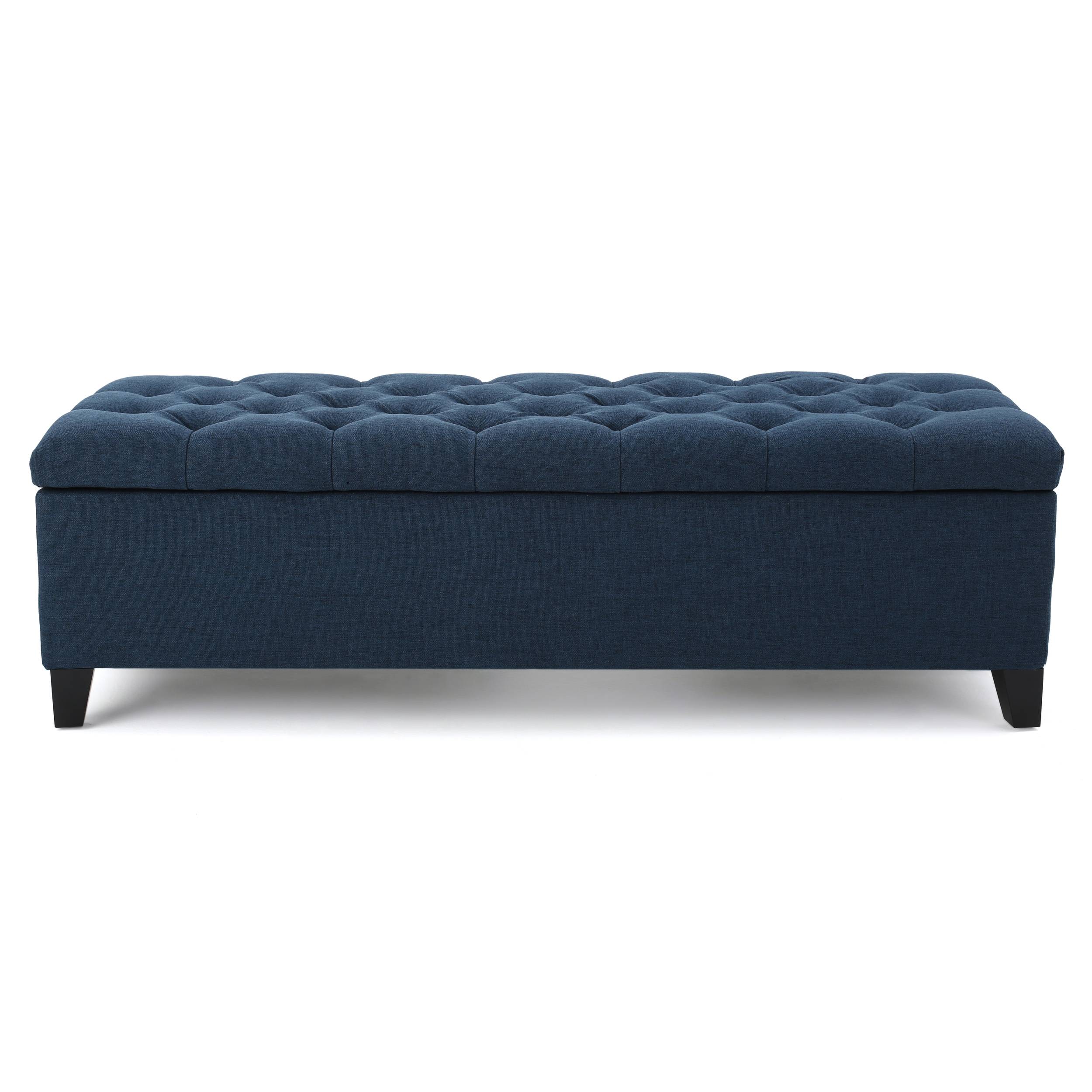 GLOUSTER Contemporary Storage Ottoman V2 with Button Tufted Design in Navy Blue Fabric, 51 Inch - Grand Goldman Shop