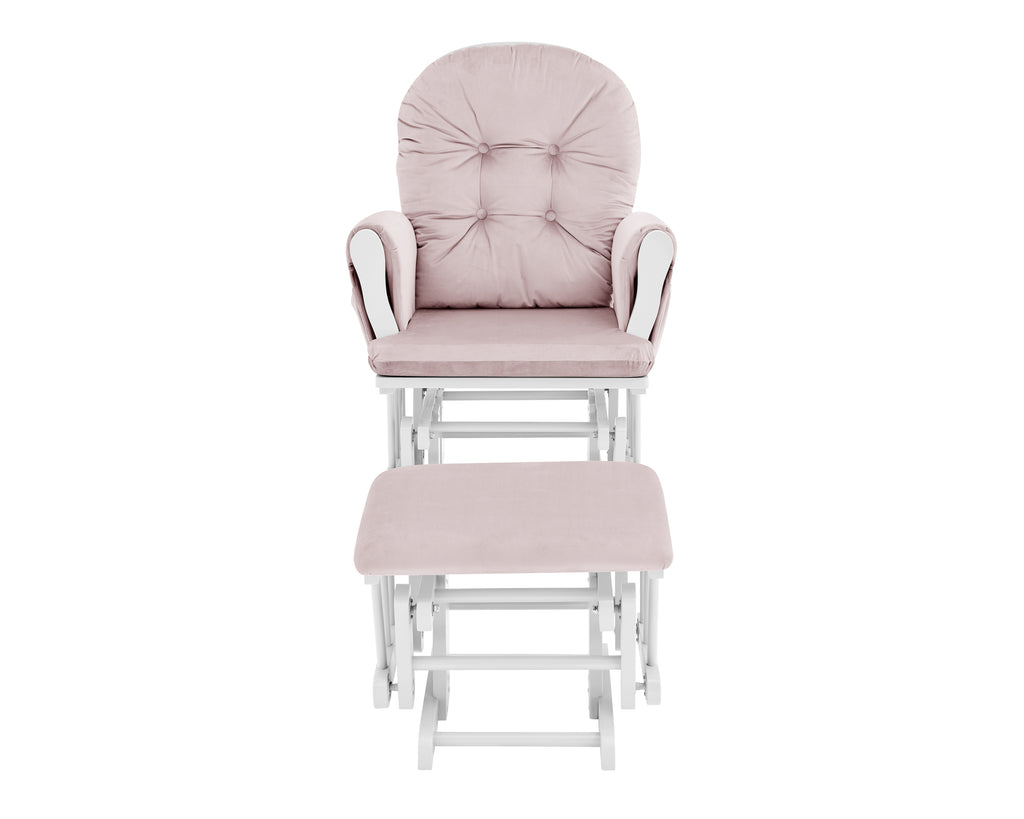 Mason Glider and Ottoman White Wood and Pink Fabric - Grand Goldman