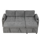 Modern L-shaped Convertible Sofa Bed with Storage, Cup Holders, USB Ports, Gray Chenille, 83.5' - Grand Goldman Shop