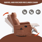Orange Heat Massage Manual Recliner Chair with Rocker and Swivel in Fabric for Living Room - Grand Goldman Shop
