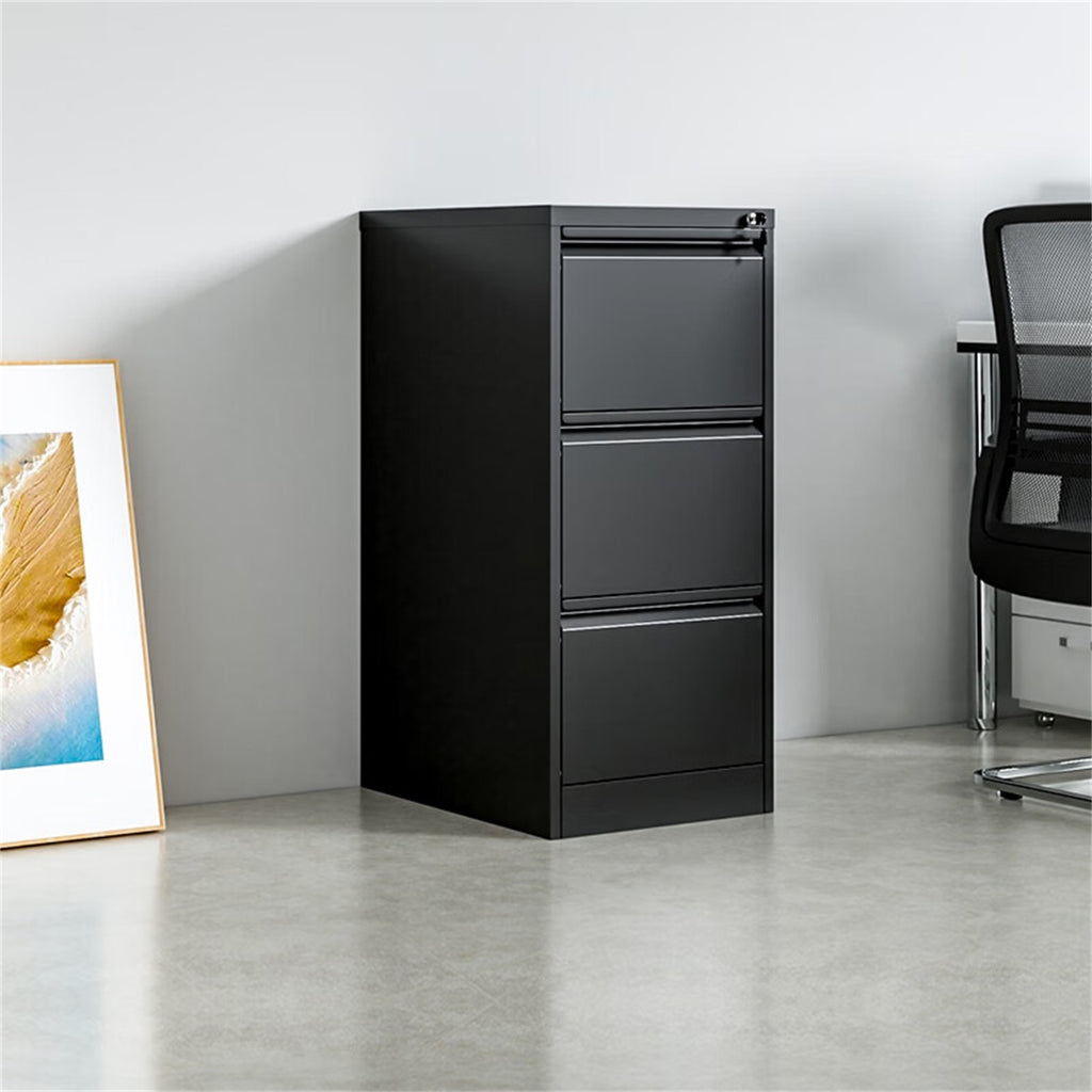 Stylish 4 Drawer Vertical File Cabinet with Lock for Home Office Organizer, Black Metal Filing Cabinet, Letter/A4/Legal Size 