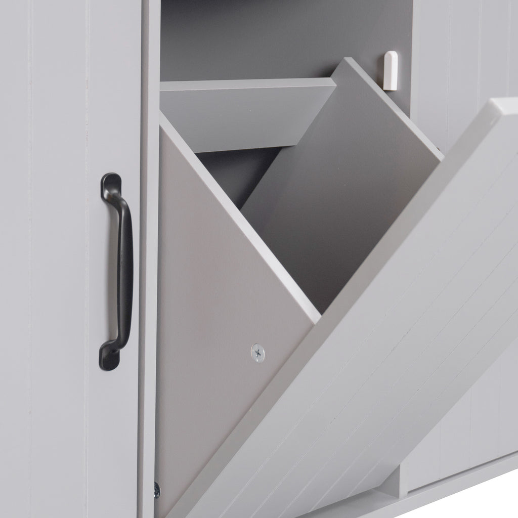 K&K Kitchen Island with Trash Can Storage Cabinet, Kitchen Cart with Drop Leaf, Spice Rack, Towel Rack and Drawer, Rolling Kitchen Island on Wheels with Adjustable Shelf, Grey - Grand Goldman Shop