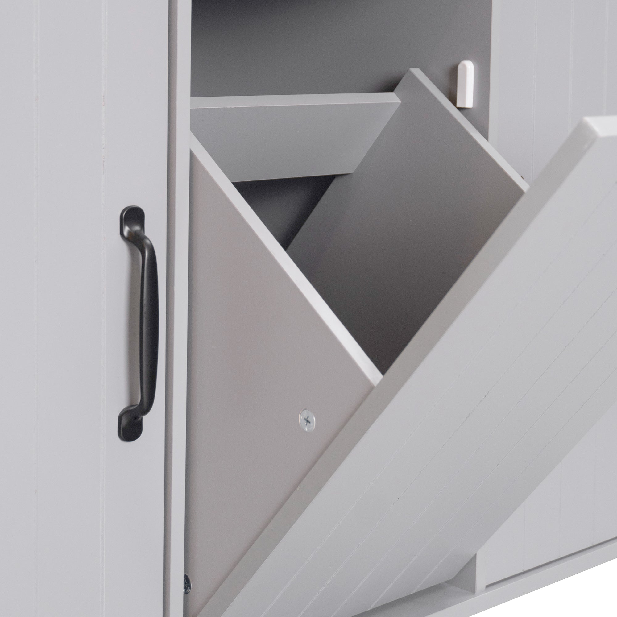 K&K Kitchen Island with Trash Can Storage Cabinet, Kitchen Cart with Drop Leaf, Spice Rack, Towel Rack and Drawer, Rolling Kitchen Island on Wheels with Adjustable Shelf, Grey - Grand Goldman Shop