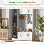 VIBE HAUS 79'' Tall Modern Hall Tree with Shoe Storage, 4-in-1 Entryway Bench with 6 Cabinets, 4 Coat Hooks & Adjustable Shelf for Hallway, living room, White - Grand Goldman Shop