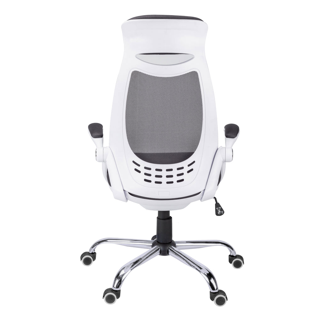 Contemporary Office Chair with Adjustable Height, Swivel, Ergonomic Design, Grey Mesh Fabric, Chrome Metal Base, Modern Work 