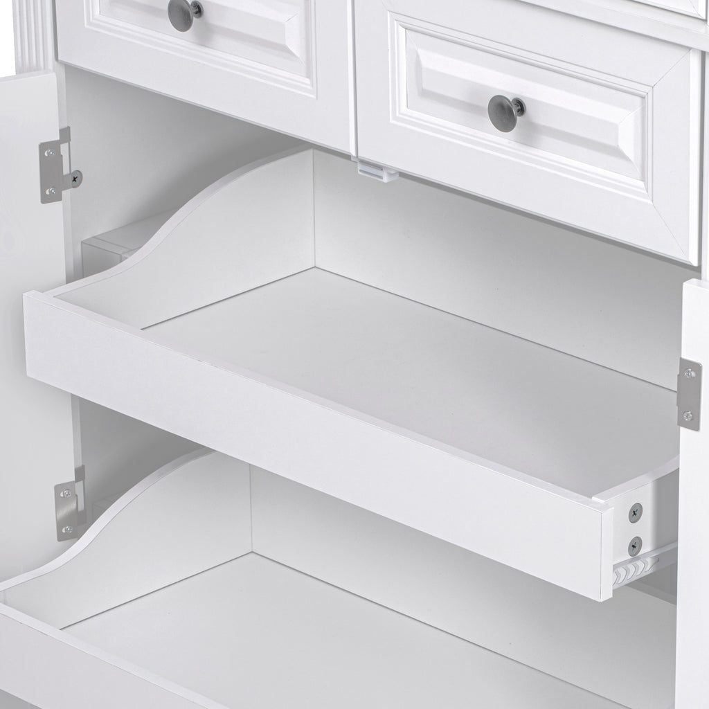 K&K 71' Tall Kitchen Pantry Cabinet with 3 Pull Out Cabinet Organizers, Farmhouse Embossed Texture Storage Cabinet with 6 Door Shelves, 2 Drawers, Freestanding Cupboard for Kitchen, Dining Room White - Grand Goldman Shop
