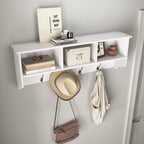 White Entryway Wall Mounted Coat Rack with 4 Dual Hooks Living Room Wooden Storage Shelf - Grand Goldman Shop