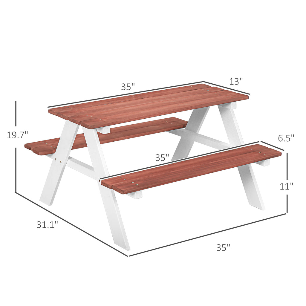 Outsunny Kids Picnic Table Set, Wooden Table & Bench Set, Kids Patio Furniture Outdoor Toys for Garden, Backyard, Aged 3-8 Ye
