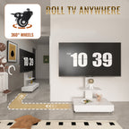 Versatile TV Stand with Push-Pull Drawer, Adjustable Height, Mobile Cart with Wheels, White MDF & Metal, 32-75 Inches - Grand Goldman Shop