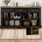 Black Fluted Sideboard Buffet Cabinet with 4 Doors and 3 Drawers, Modern Wood Kitchen Storage Console Table for Living Room Dining Room Entryway, 63' - Grand Goldman Shop