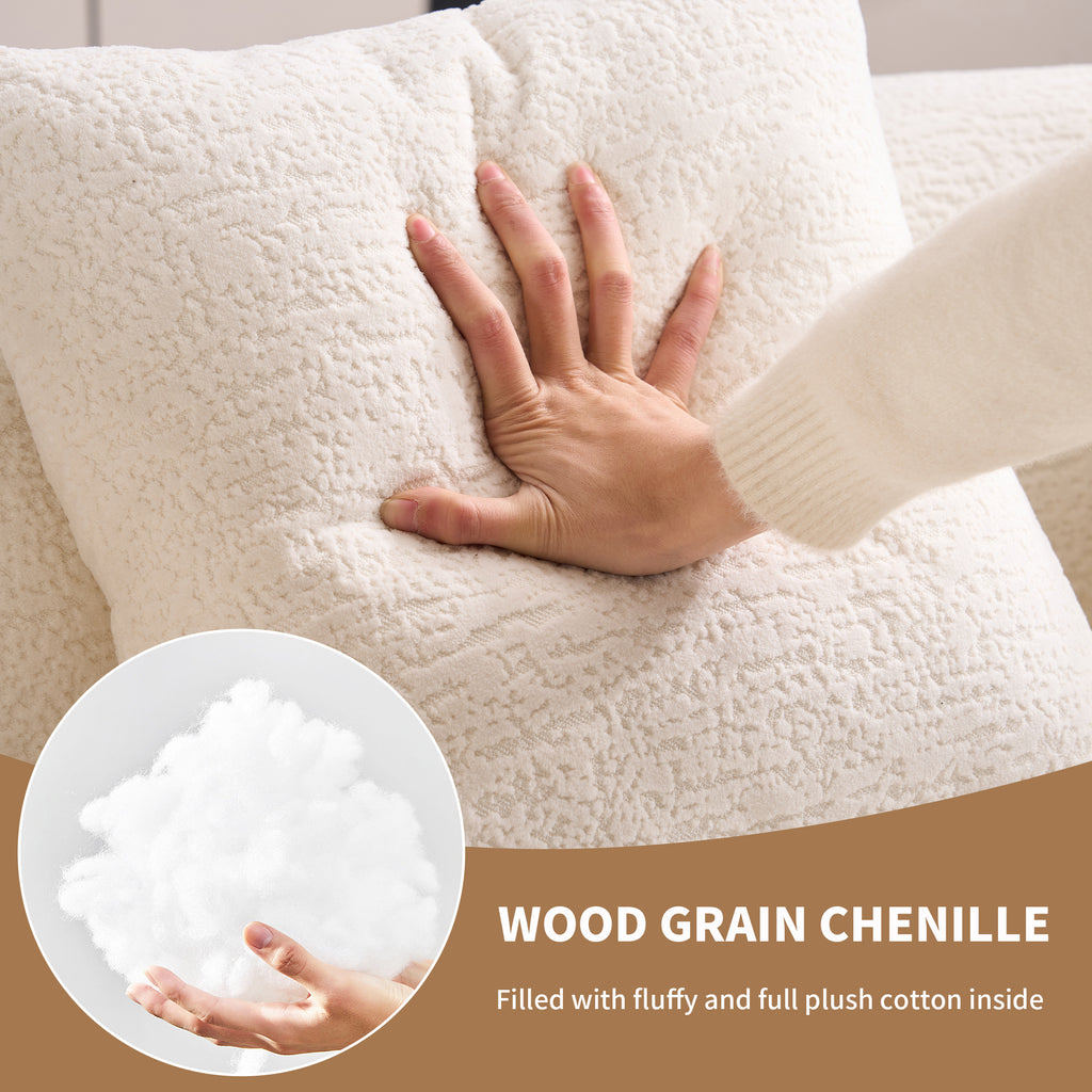 LY-025S Loveseat Sofa with Wood Grain Chenille Fabric, Cloud White High-Density Sponge Couch, Compact Design for Small Spaces - Grand Goldman Shop
