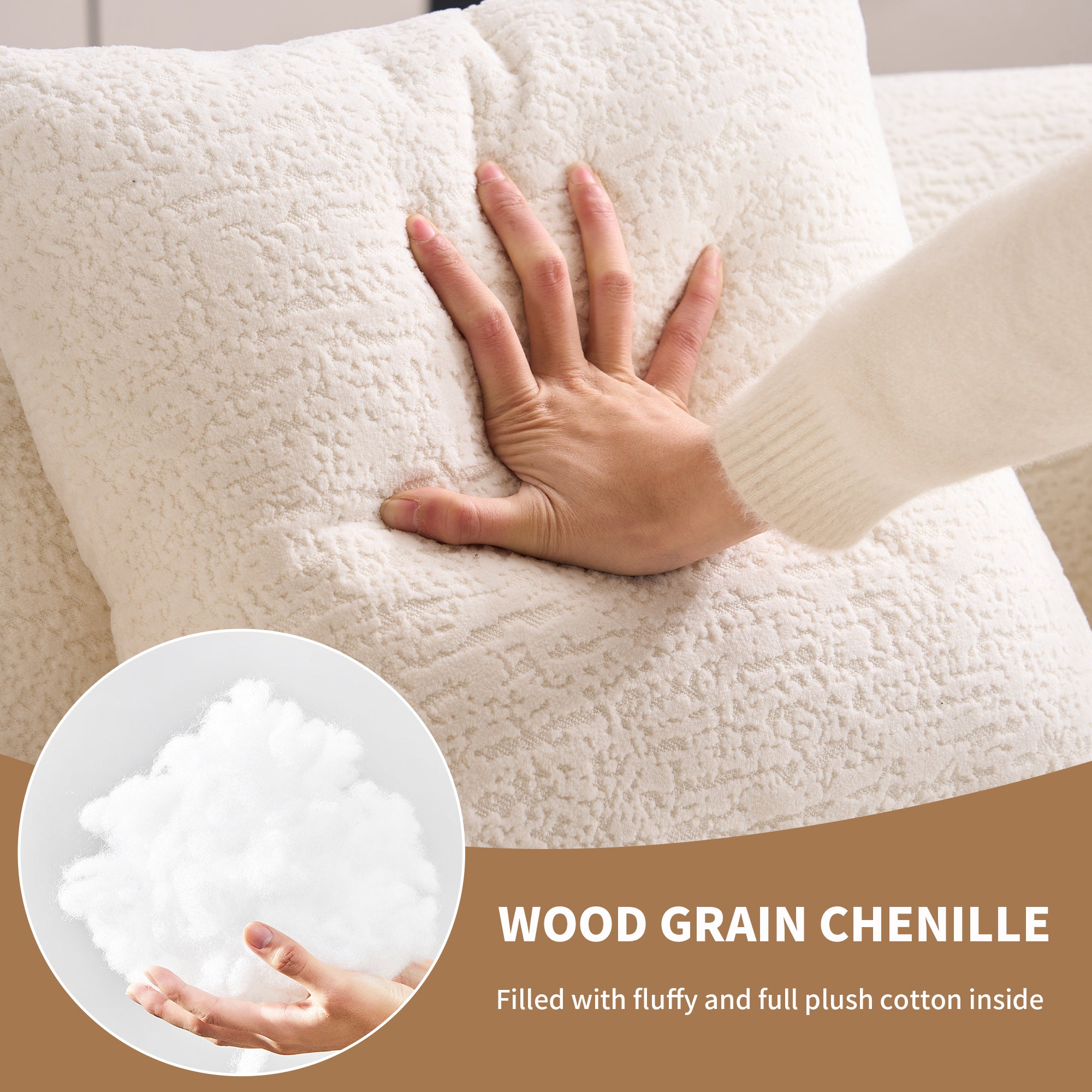LY-025S Loveseat Sofa with Wood Grain Chenille Fabric, Cloud White High-Density Sponge Couch, Compact Design for Small Spaces - Grand Goldman Shop