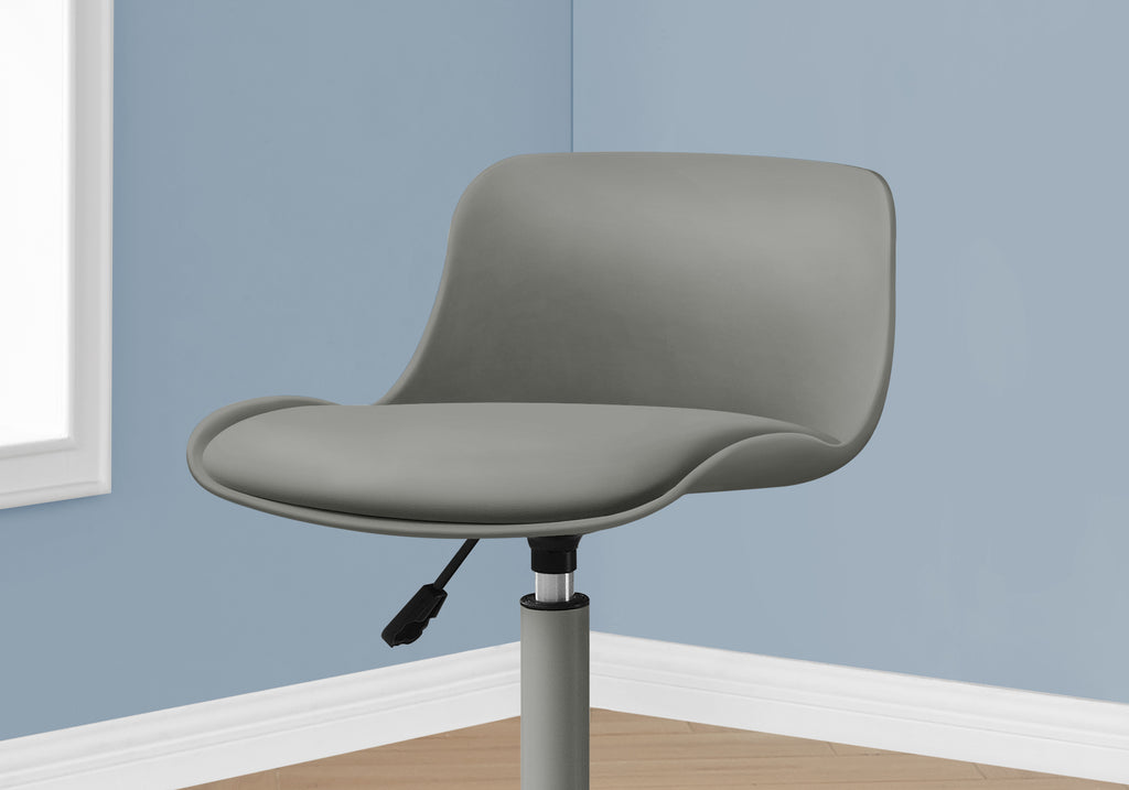 Office Chair, Adjustable Height, Swivel, Ergonomic, Computer Desk, Work, Juvenile, Grey Leather Look, Grey Metal, Contemporar