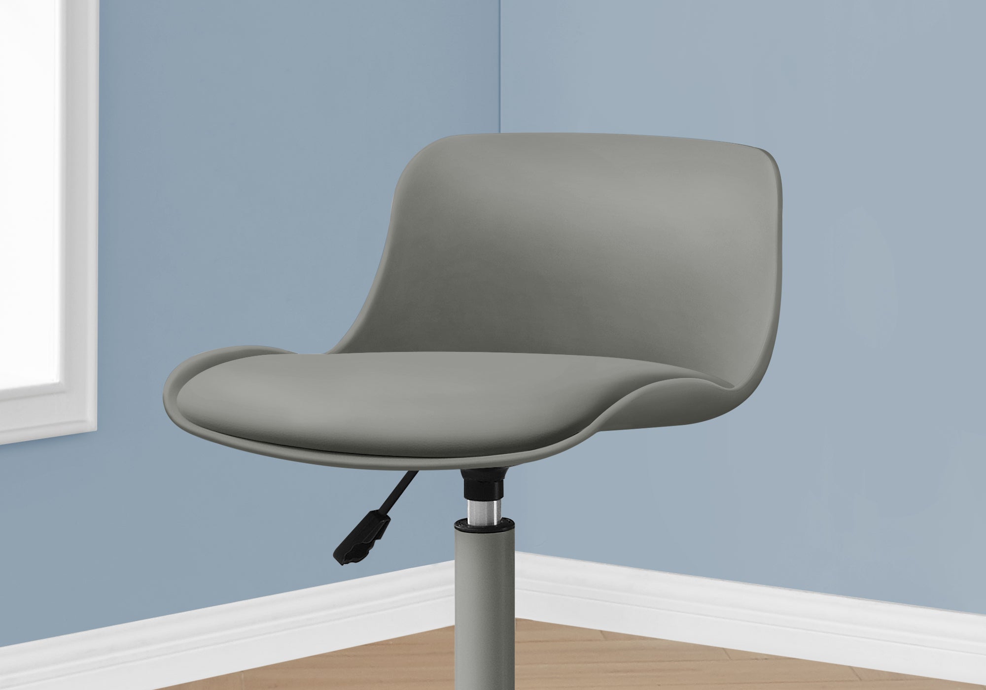Office Chair, Adjustable Height, Swivel, Ergonomic, Computer Desk, Work, Juvenile, Grey Leather Look, Grey Metal, Contemporar