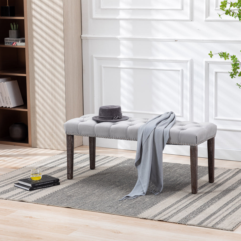 Heng Ming Upholstered Tufted Bench Ottoman , Velvet Dining Bench Bedroom Bench  Footrest Stool Accent Bench for Entryway Dining Room Living Room, Light gray - Grand Goldman Shop