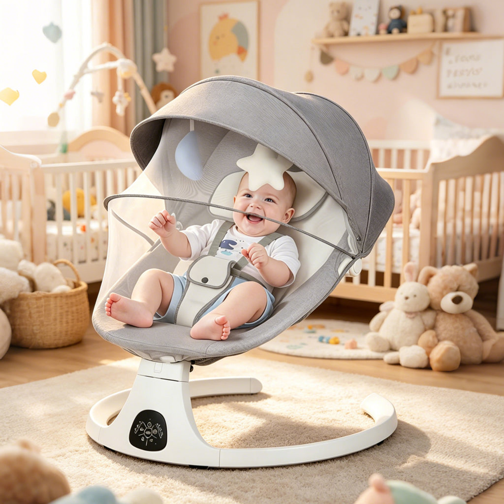 Baby Swing Infant Swing Electric Toddler Baby Rocker Portable for Newborn Boy Girl, 5 Natural Motion Speeds with Remote Contr