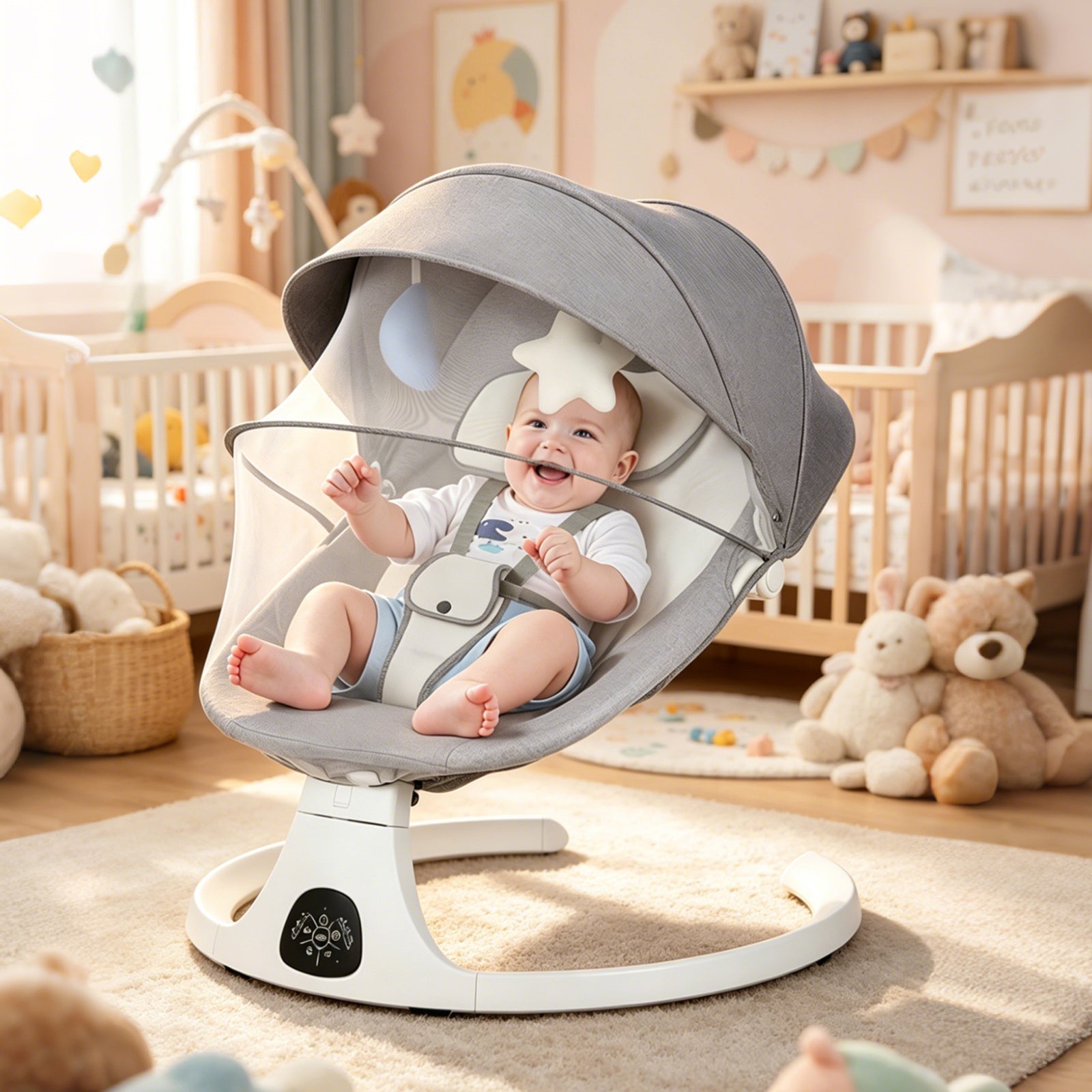 Baby Swing Infant Swing Electric Toddler Baby Rocker Portable for Newborn Boy Girl, 5 Natural Motion Speeds with Remote Contr