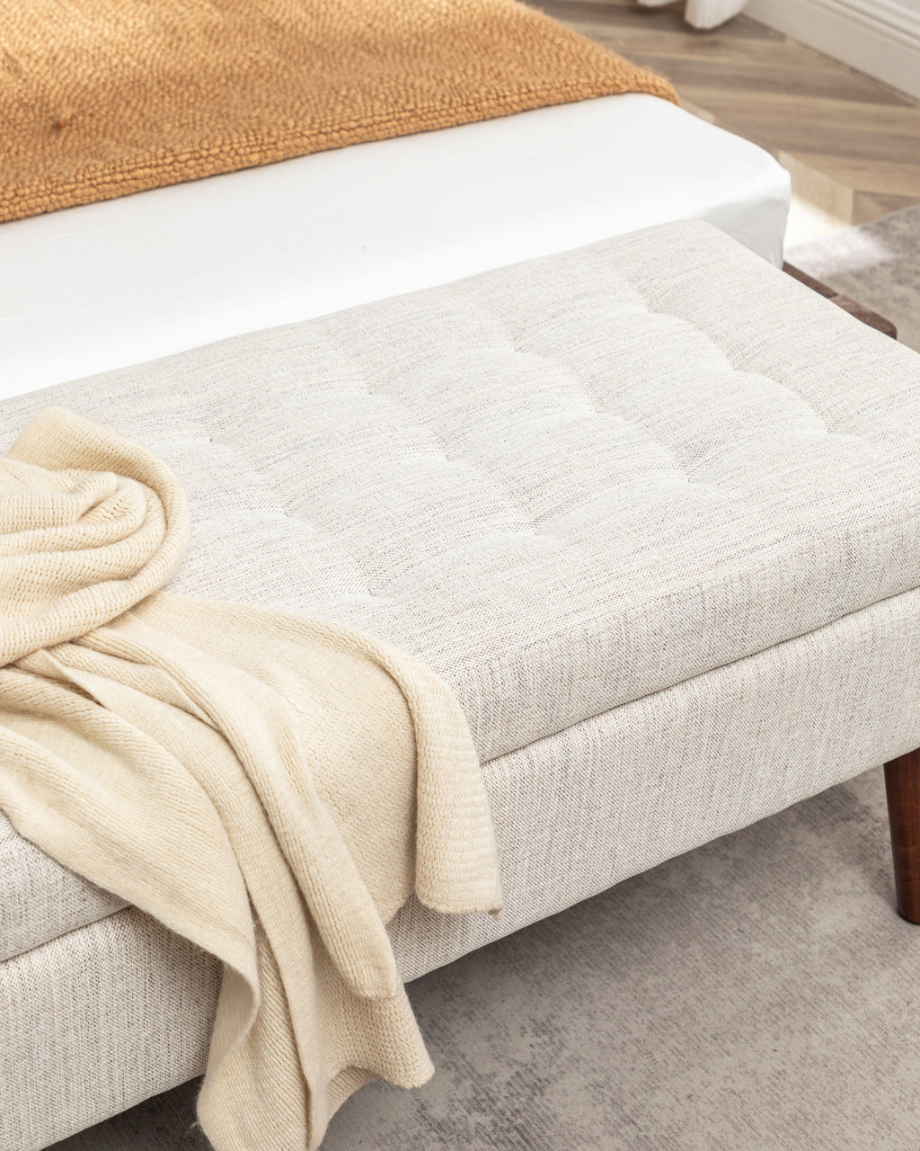 Storage Bench with Storage Bench for Bedroom End of Bed Bench Foot of Bed Bench Entryway Bench Storage Ottoman Bench 43.7' W x 18.1' D Off White Bench - Grand Goldman Shop