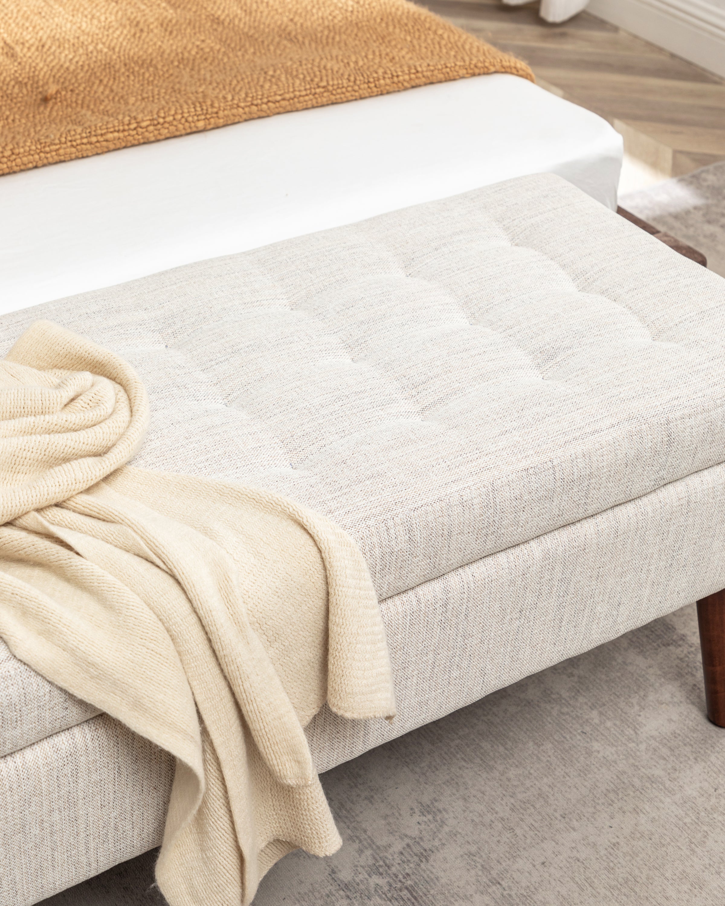 Storage Bench with Storage Bench for Bedroom End of Bed Bench Foot of Bed Bench Entryway Bench Storage Ottoman Bench 43.7' W x 18.1' D Off White Bench - Grand Goldman Shop