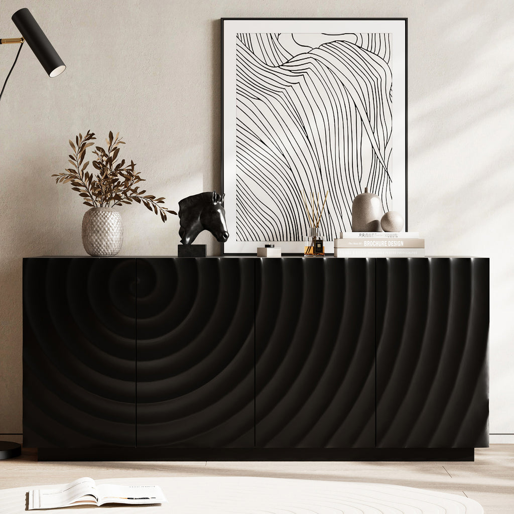 Buffet Cabinet with Storage ,4 Doors Modern Accent Storage Sideboard,Luxurious Floor Cabinet Buffet with Freestanding Anti Dumping for Kitchen, Living Room, 59' Wide Rectangular Sideboard (Black) - Grand Goldman Shop