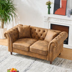 63'Chesterfield ‌tech Fabric Sofa,High-tech Fabric Roll Armrest Sofa,Upholstered Mid Century Modern Couch,2 Seater Couch for Living Room, Office, Apartment, Brown - Grand Goldman Shop