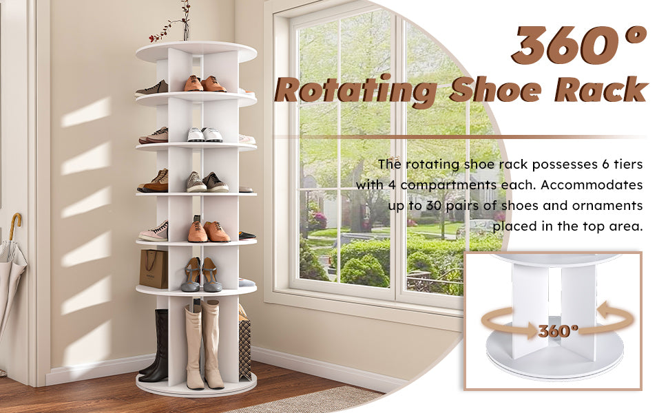 6-Tier Spinning Shoe Rack, Free Standing 360° Revolving Shoe Organizer,white - Grand Goldman Shop