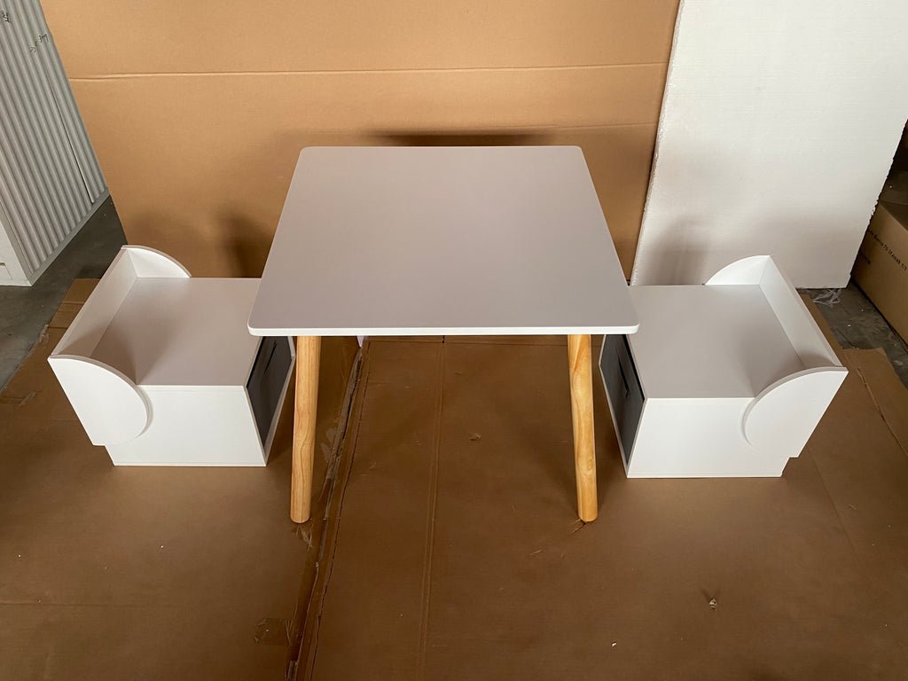Kids Table and 2 Chair Set with Storage Bins, 3-Piece Toddler Activity Play Table for Arts & Crafts, Reading, Drawing, Wooden
