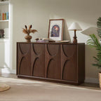 4 Door Accent Cabinet with Solid Wood Carved Doors, Adjustable Shelves, Push to Open Storage Cabinet with Cable Management, Ash Veneer Sideboard for Living Room, - Grand Goldman Shop