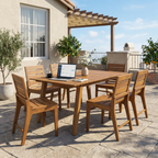 7-teiliges Outdoor-Esszimmer-Set, 175 cm Massivholz-Esstisch & 6 Akazienholz-Esszimmerstühle mit Teakholz-Finish, ergonomisch geschwungener Rücken, wetterfest für Garten, Hof, Terrasse