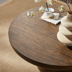 35.98inch Round Coffee Table with Cylindrical Leg,Wood Veneer Tabletop Table,Rounded Sofa Side Table for living Room Office,Brown - Grand Goldman Shop