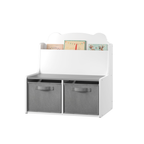 Kids Bookshelf with Storage Bins – Wooden Bookcase with Book Display Shelf and 2 Fabric Bins, Cute Bear-Shaped Backboard, Toy