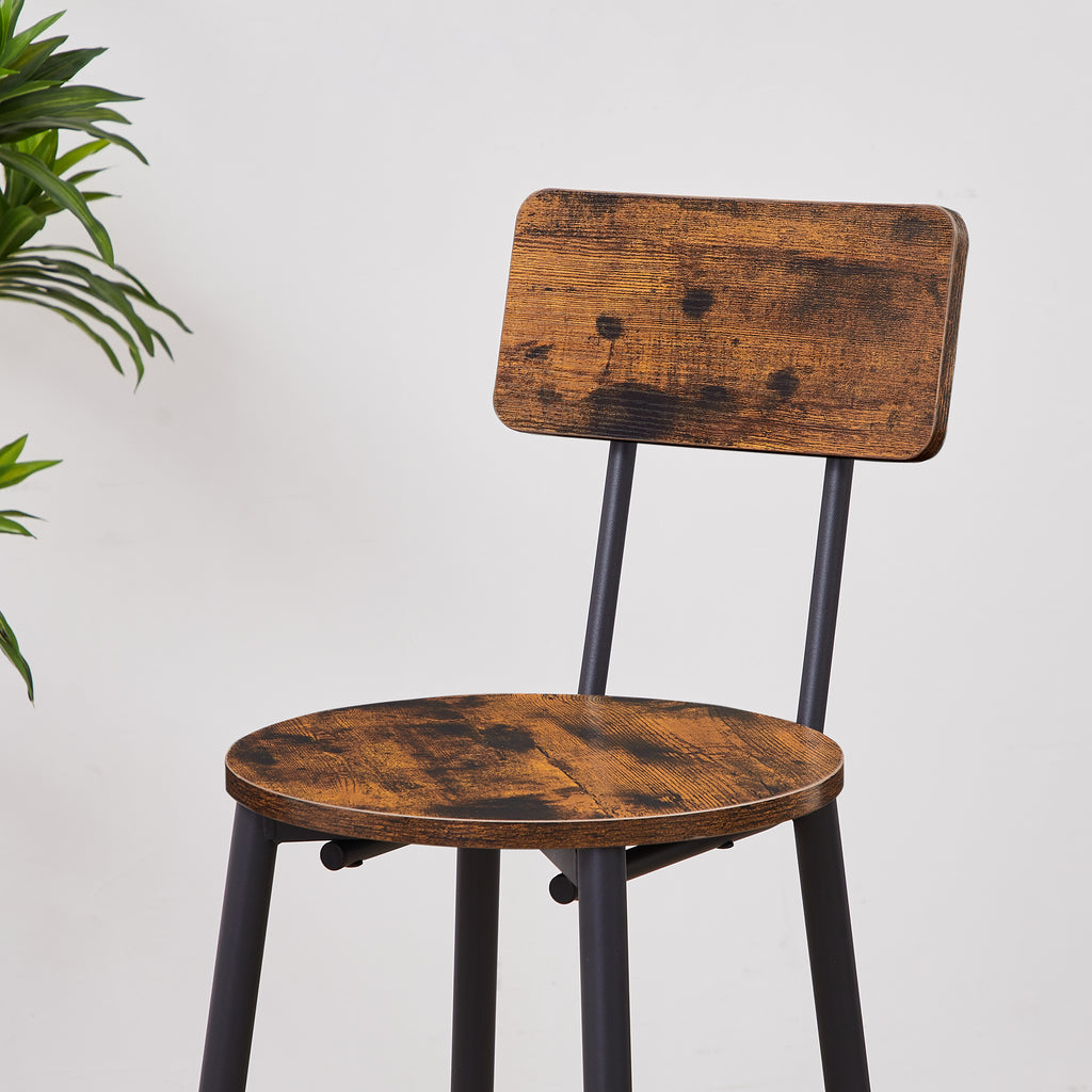 Round bar stool set with shelves, stool with backrest Rustic Brown, 23.6'' Dia x 35.4'' H - Grand Goldman Shop