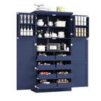 [Assembly Video Provided] TOPMAX 35.5x17.6x70.9inch Freestanding Kitchen Pantry Cabinet, Tall Storage Cabinet with 4 Doors, 2 Door Shelves, 8 Pull-out Trays and Adjustable Shelf for Dining Room, Blue - Grand Goldman Shop