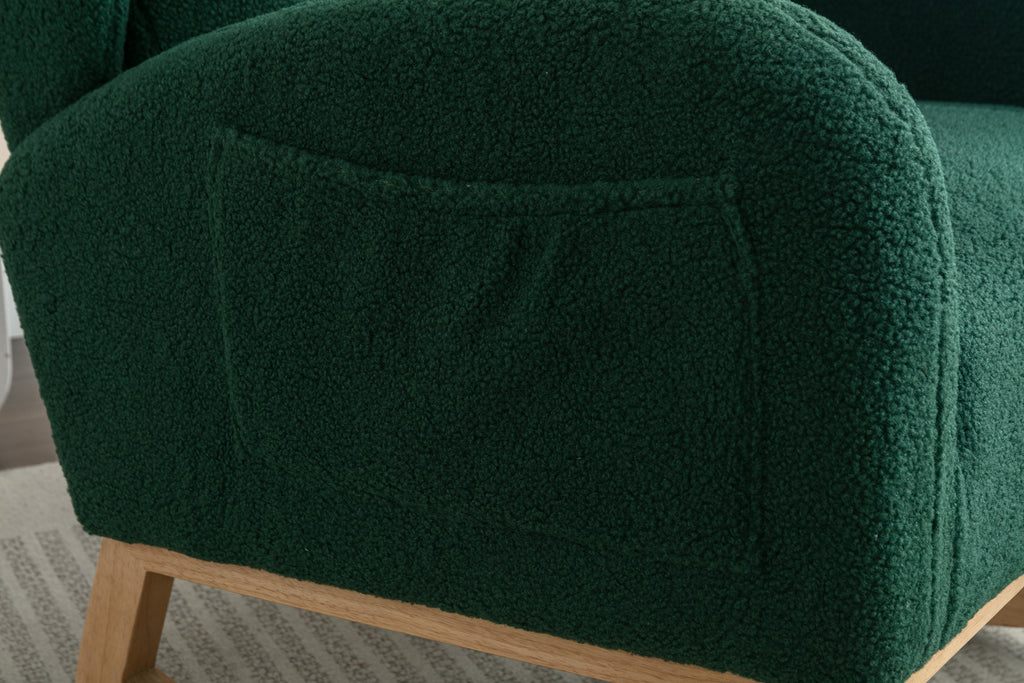 049-Teddy Fabric Rocking Chair With Packet Wood Legs,Green - Grand Goldman Shop