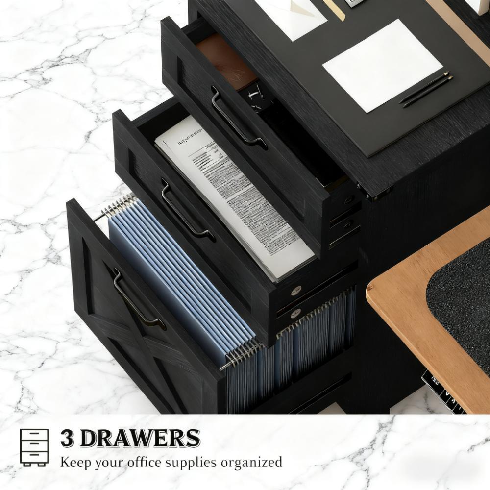 File Cabinet with 3 Drawers,Rustic Farmhouse Office Storage Cabinet,For Home and Office - Grand Goldman