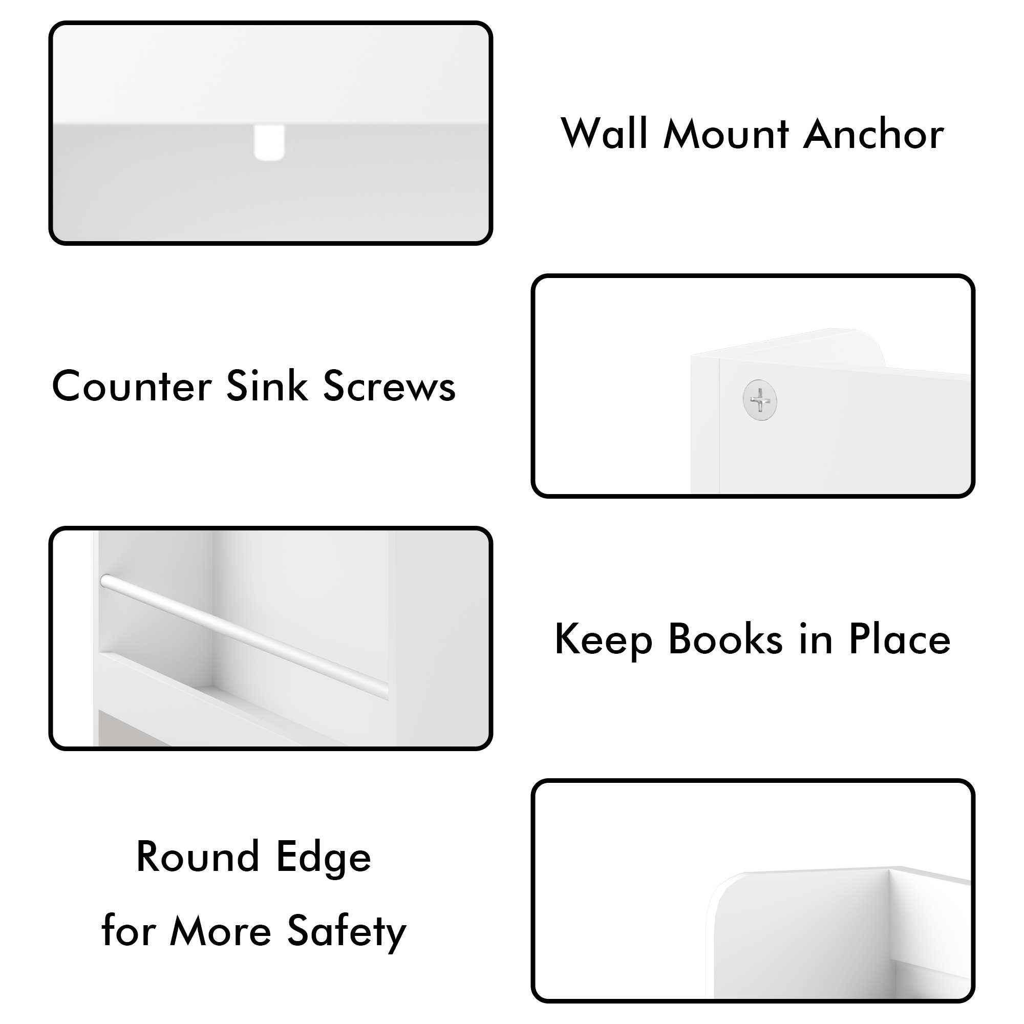 Modern White Wall-Mounted Kids Bookshelf with Natural Wood Base, 3 Front-Facing Display Shelves for Toddler Bedroom, Nursery 