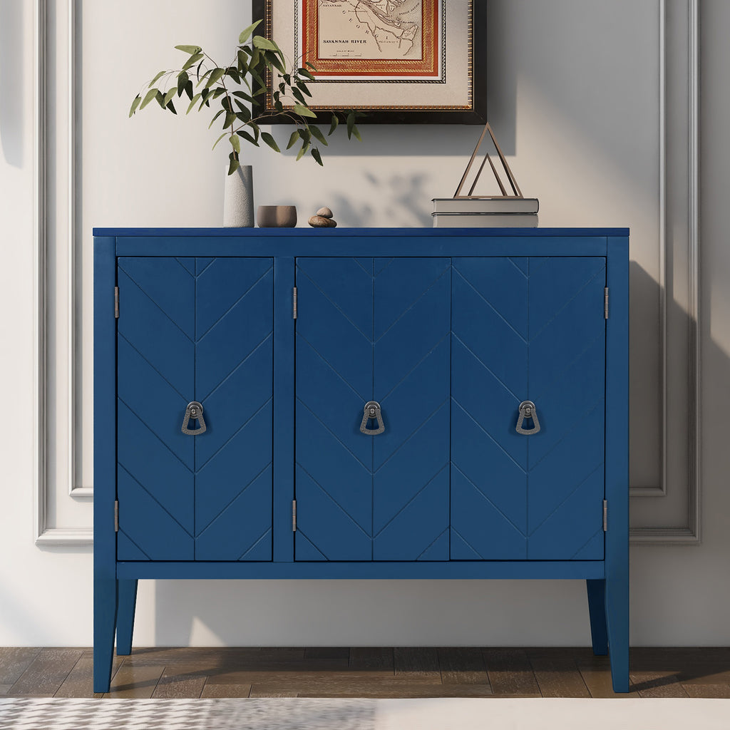 U_STYLE Adjustable Shelf Storage Sideboard with 3 Retro Metal Handles and 4 Pinewood Legs, for Entryway, Living Room, Study Room, Dining Room - Grand Goldman Shop