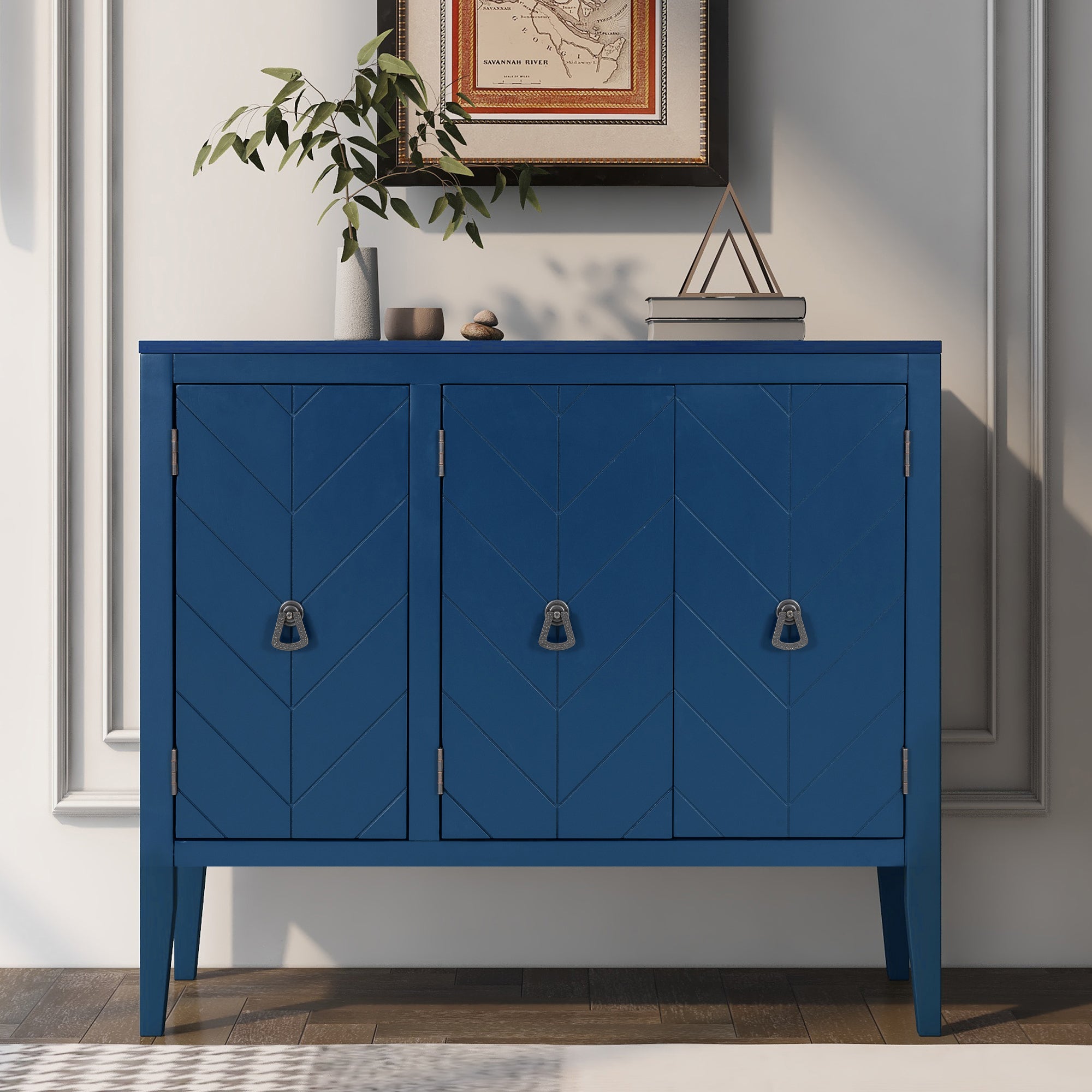 U_STYLE Adjustable Shelf Storage Sideboard with 3 Retro Metal Handles and 4 Pinewood Legs, for Entryway, Living Room, Study Room, Dining Room - Grand Goldman Shop