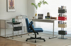 Modern Linen Blue Criss Cross Armrest Office Chair with Foldable Design, Soft Velvet Fabric, 36.6-Inch Height | Premium Home 