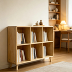 6 Cube Wooden Storage Shelf, Freestanding Open Bookcase with Legs, Natural Solid Wood Cubby Organizer for Living Room, Bedroo