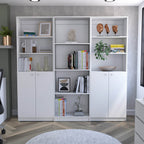 Hialeah 3 Piece Home Bookcase set, 74' Wide with 10 Shelves and Two Double-Door Cabinet ,  Living Room Set  White - Grand Gol